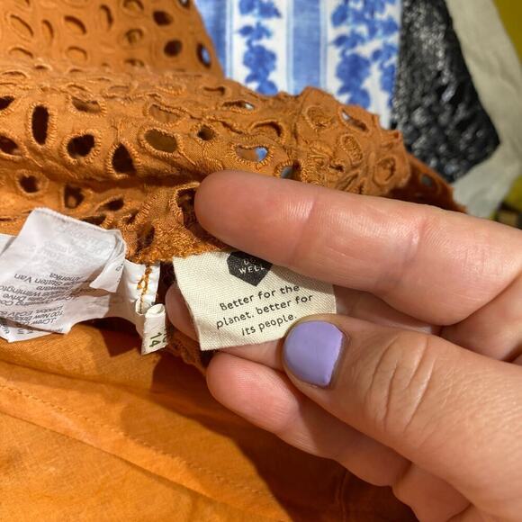 Madewell Womens Burnt Orange Cotton Floral Eyelet lace Lined Shift Dress Size M - Picture 12 of 14